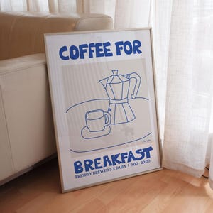 Coffee Breakfast Poster: Moka Pot Sketch, Mid-Century Modern Kitchen Print or Coffee Station Deco