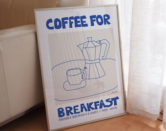 Coffee Breakfast Poster: Moka Pot Sketch, Mid-Century Modern Kitchen Print or Coffee Station Deco