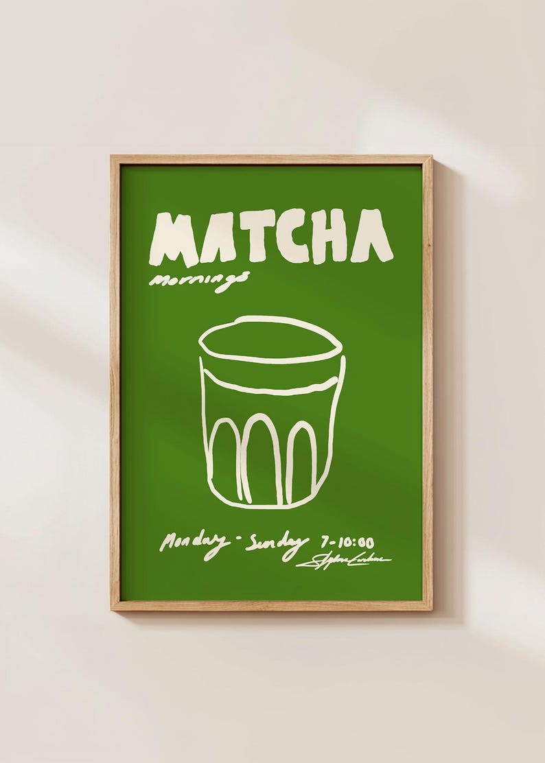 Matcha Poster: Retro Coffee Bar Art, Modern Kitchen Print image 3