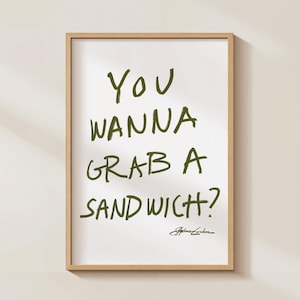 Let's Grab A Sandwich Print, Mid Century Modern, Sztuka ścienna do kuchni, Druk typograficzny, Druki minimalistyczne, Sztuka na wózku barowym, Modna sztuka ścienna z jedzeniem