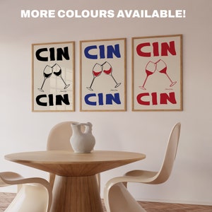 Cin Cin Print Retro Wine Print Bar Cart Art Retro Cocktail Poster Retro drink Print Vintage Wine Print Cheers Print B&W Print image 3