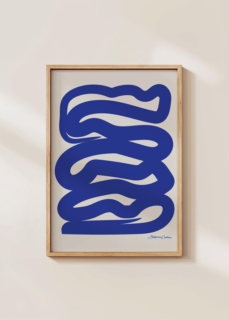Blue Abstract Squiggle Art Print: Mid Century Modern Bauhaus Poster image 6
