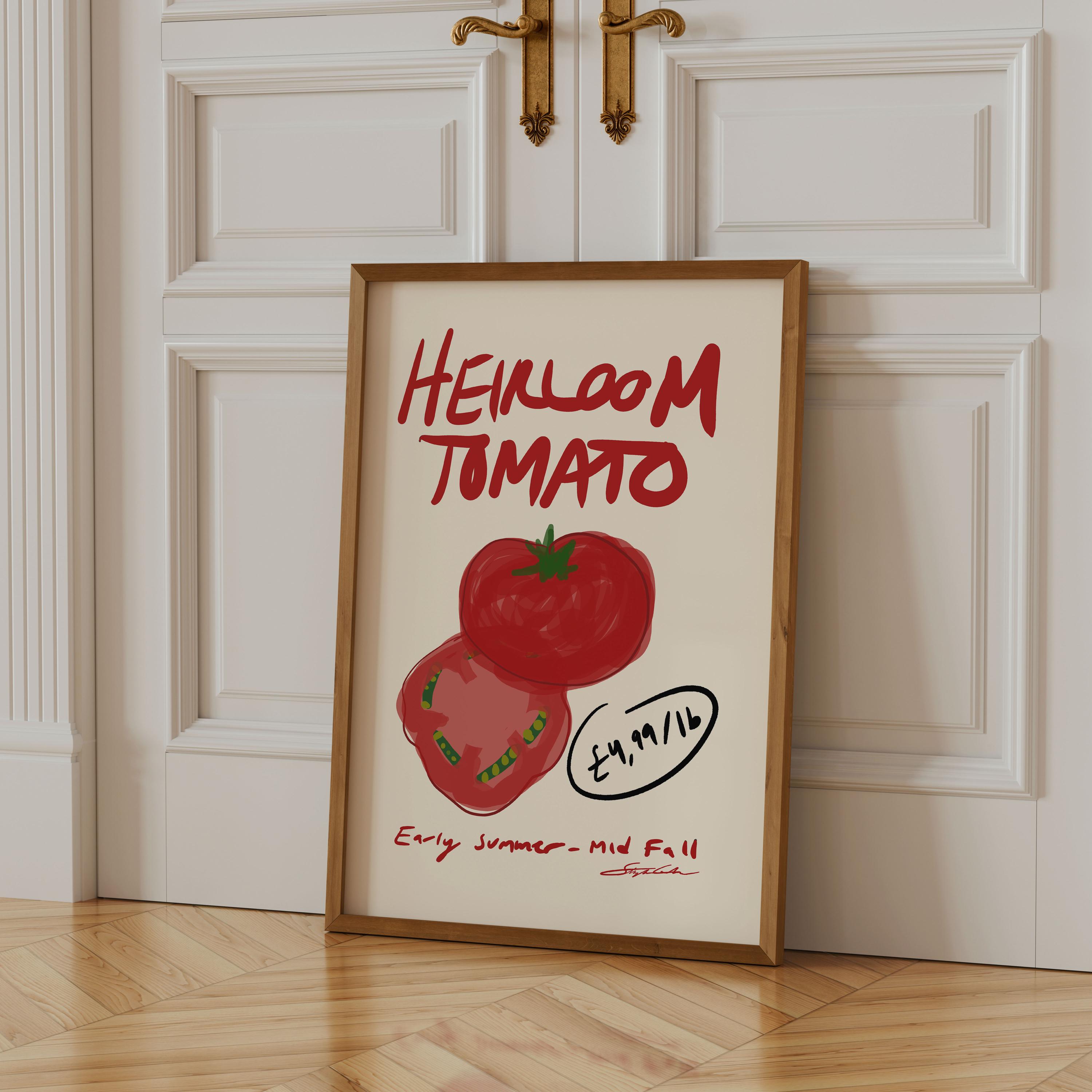 アート・デザイン・音楽 Tomato: Real and Imaginary Flowers Heirloom Tomato Kitchen Art Print, Modern Farmhouse Wall Decor