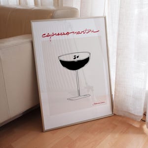 Poster Espresso Martini : impression de cocktail rétro, art de chariot de bar