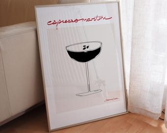 Espresso Martini Poster: Retro Cocktail Print, Bar Cart Art