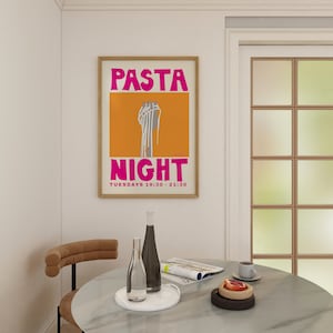 Pasta Night Poster Spaghetti Poster Food Print Modern Kitchen Decor Pasta Print Retro Wall Art Pop Art Food Print image 4