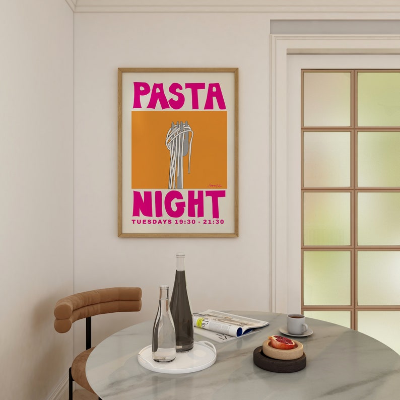 Pasta Night Poster Spaghetti Poster Food Print Modern Kitchen Decor Pasta Print Retro Wall Art Pop Art Food Print image 4