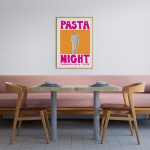 Pasta Night Poster Spaghetti Poster Food Print Modern Kitchen Decor Pasta Print Retro Wall Art Pop Art Food Print image 6