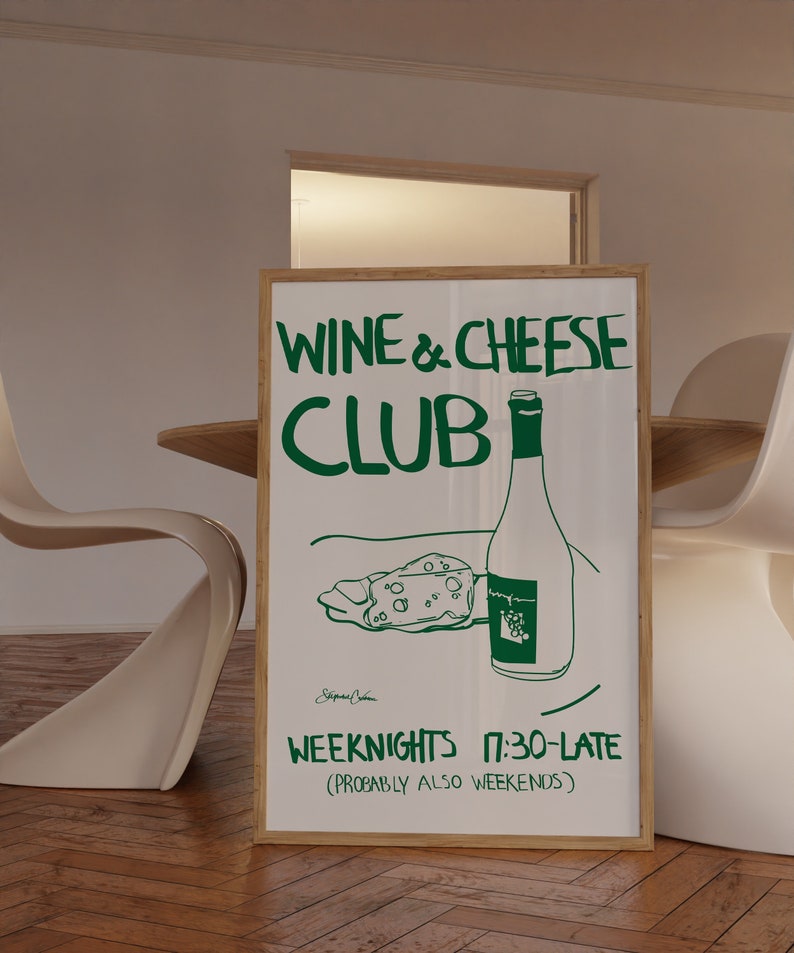 Affiche club vins et fromages affiche de cuisine vintage impression de vin art culinaire rétro impression moderne Mid-Century art mural cuisine moderne image 4