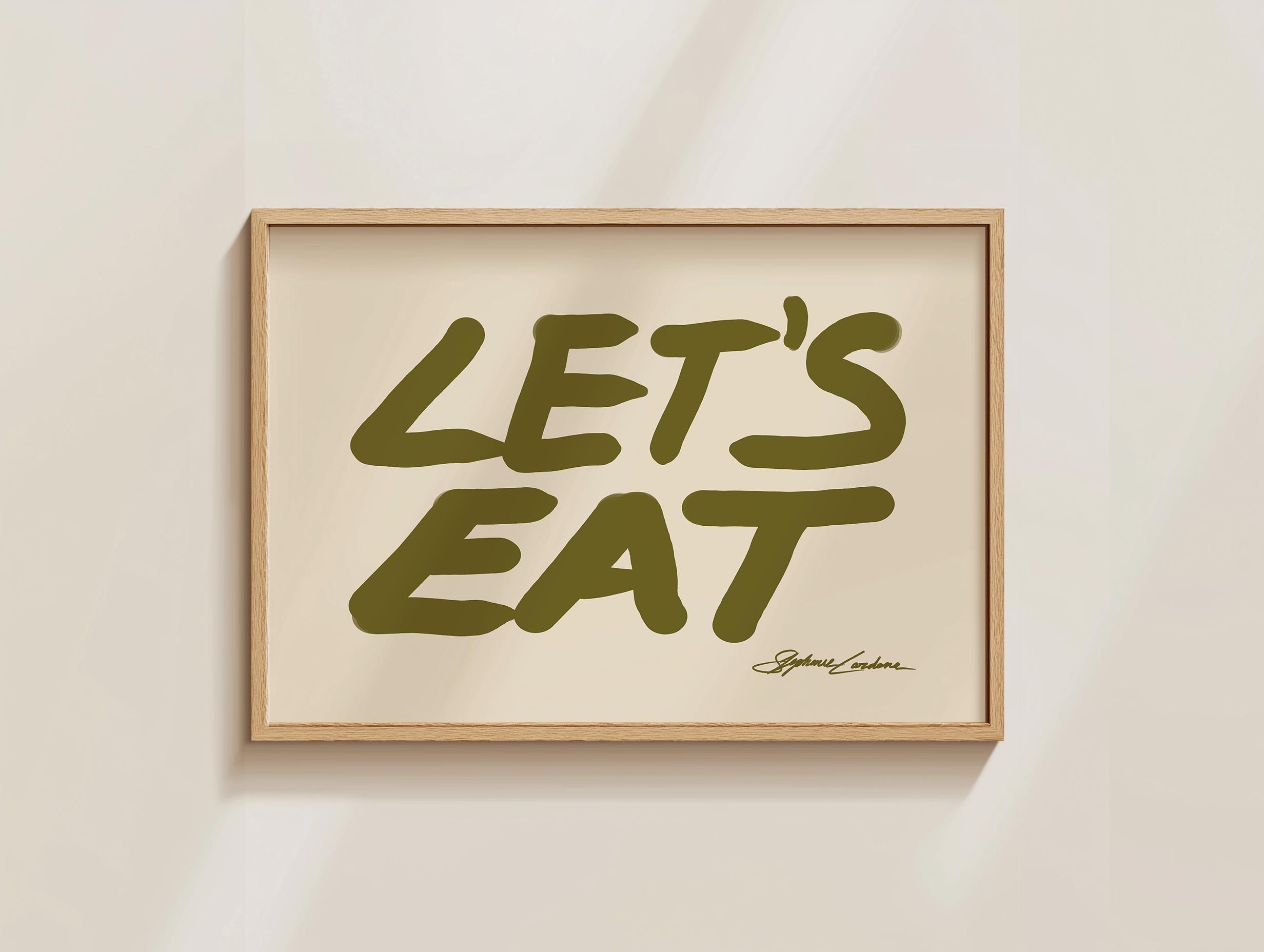 Let's Eat Horizontal Wall Art, Narrow Wall Art, Kitchen Wall Art, Above Couch Art, Trendy Typography Print, Kitchen Prints, Bar Cart Decor