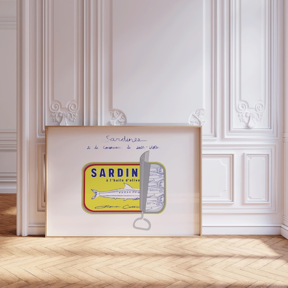 Vintage Sardines Print: French Kitchen Wall Art, Retro Food Poster