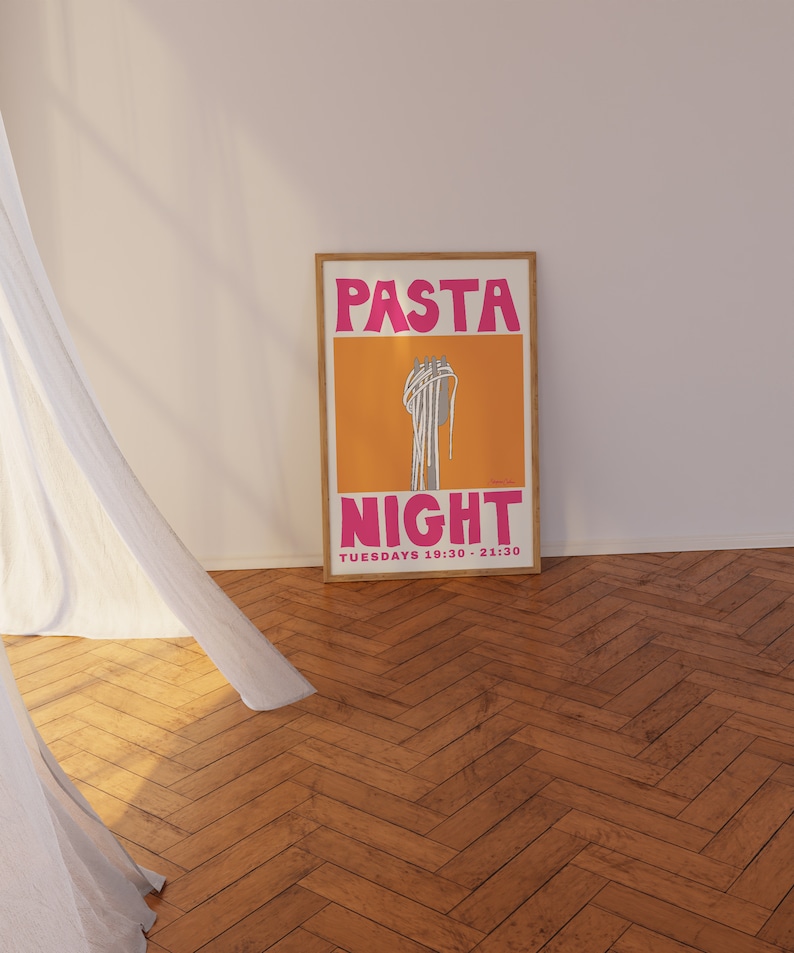 Pasta Night Poster Spaghetti Poster Food Print Modern Kitchen Decor Pasta Print Retro Wall Art Pop Art Food Print image 5