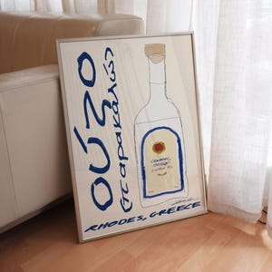 Greek Ouzo kitchen wall art, Retro Cocktail Bar cart decor print