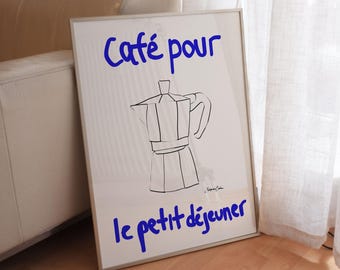 French Coffee Breakfast Print, Modern Kitchen Wall Art, Coffee Station Decor