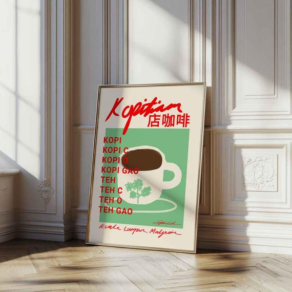 Retro Kopi Poster: Vintage Asian Coffee Bar Art Print - Etsy
