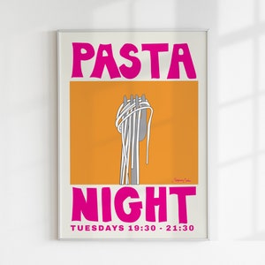 Pasta Night Poster Spaghetti Poster Food Print Modern Kitchen Decor Pasta Print Retro Wall Art Pop Art Food Print image 7