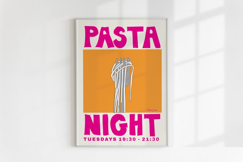 Pasta Night Poster Spaghetti Poster Food Print Modern Kitchen Decor Pasta Print Retro Wall Art Pop Art Food Print image 7