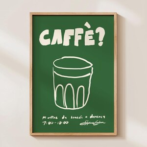 Caffe Coffee-poster: retro groene keukenprint, moderne Italiaanse muurkunst voor Coffee Station, minimalistische coole kunst voor café of restaurant afbeelding 4