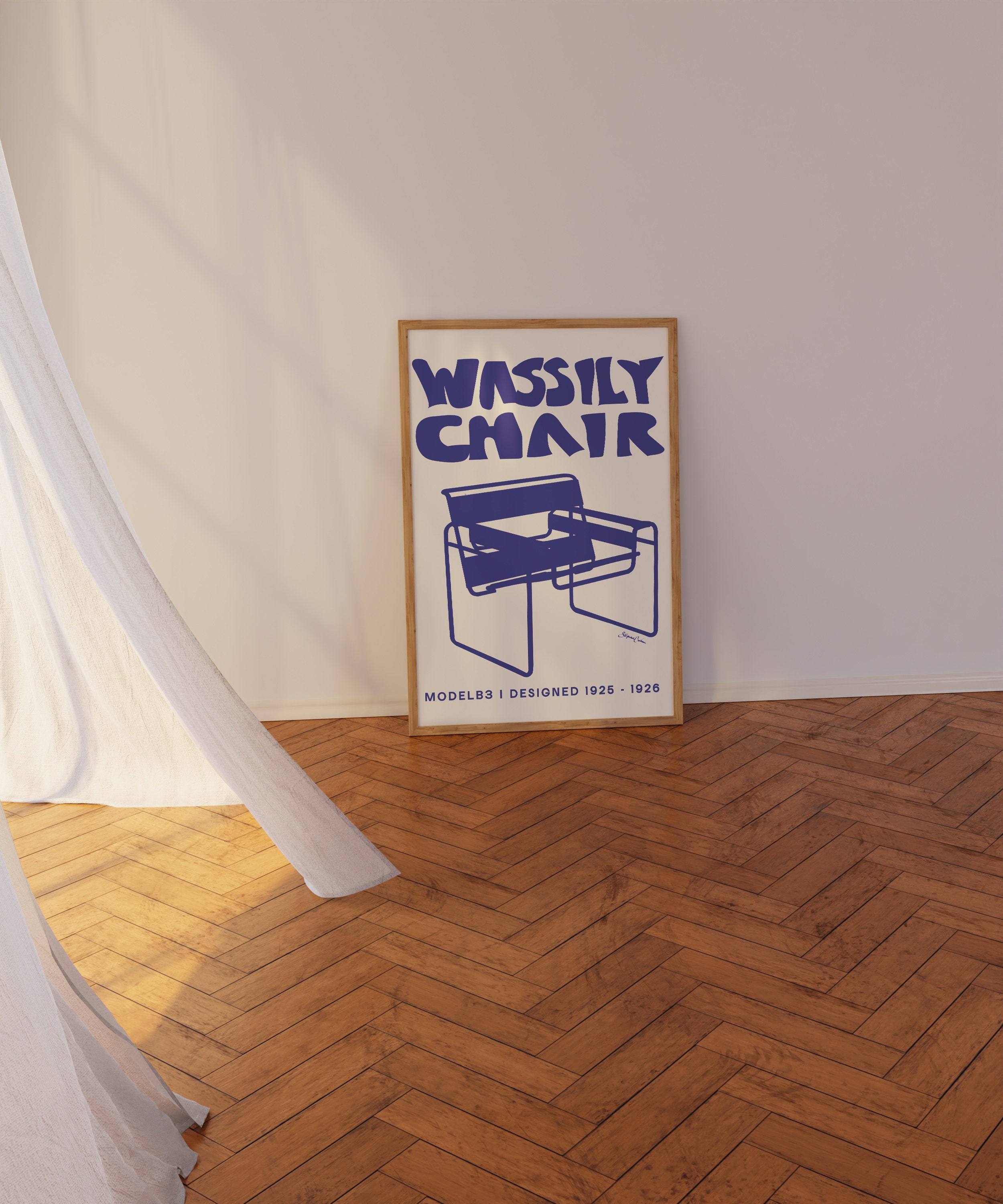 Wassily Chair - Marcel Breuer Poster - Blue Sketch Print