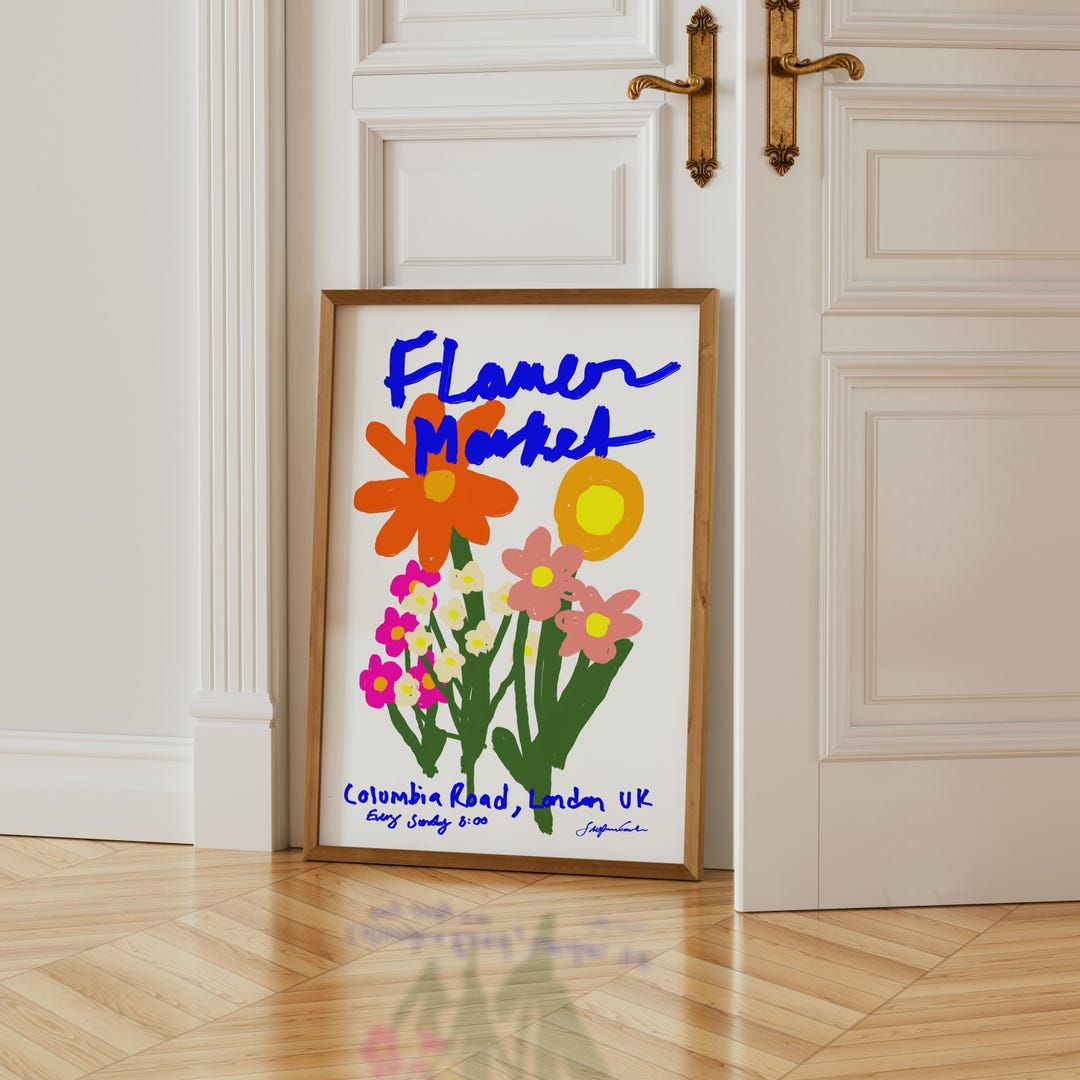 Columbia Road Flower Market Print: Retro Botanical Wall Art