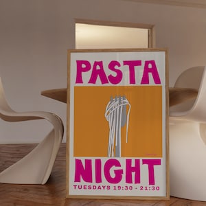 Pasta Night Poster Spaghetti Poster Food Print Modern Kitchen Decor Pasta Print Retro Wall Art Pop Art Food Print image 2