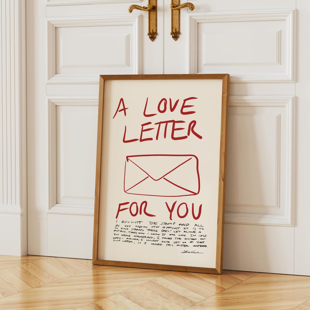 Love Letter Print, Red Envelope Poster, Mid-century Modern