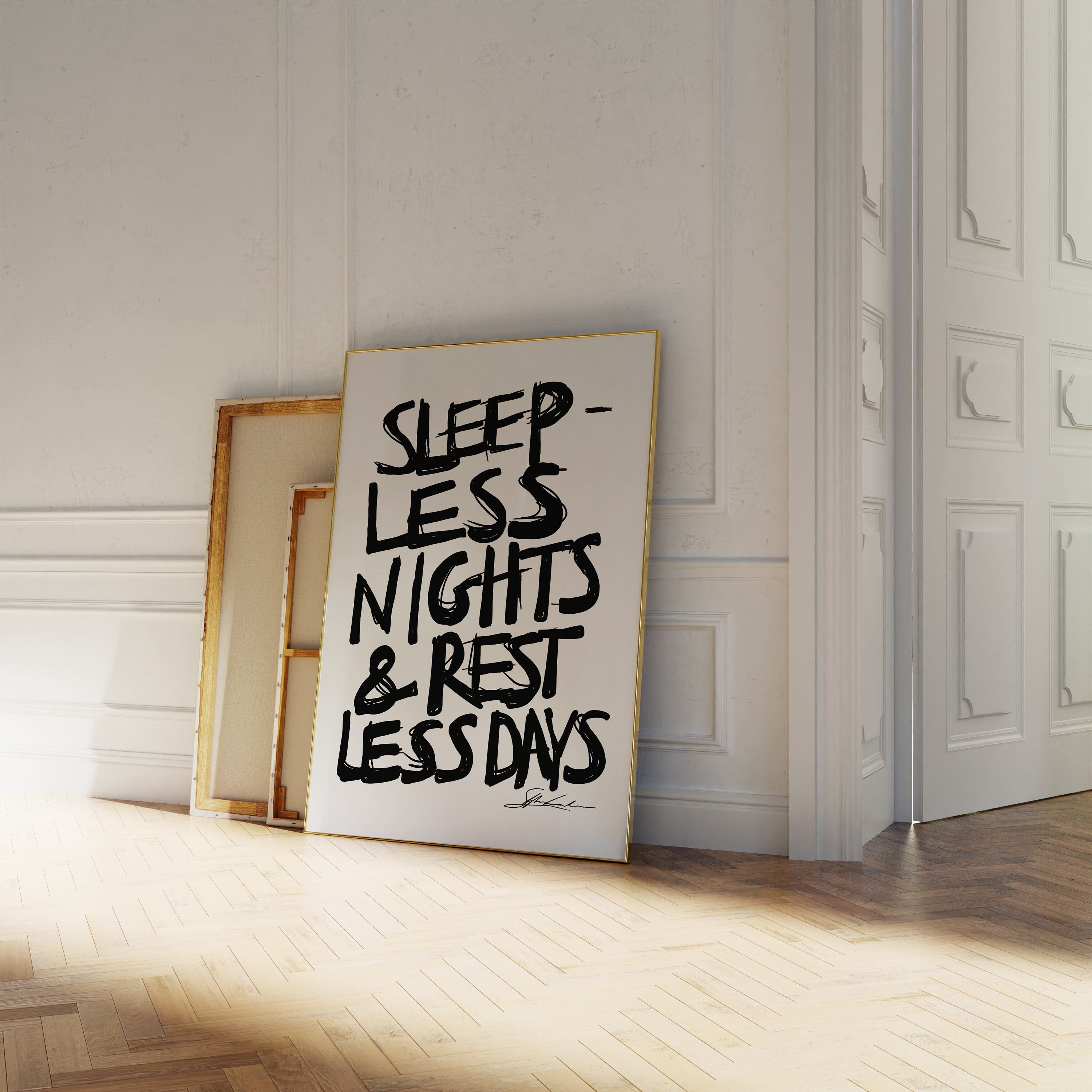 Sleepless Nights- Mid Century Print - Aesthetic wall art - 70s Monochrome Wall Art - Bauhaus Print - Typography Print