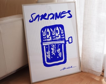 Sardine Can Print, Retro Fish print for Kitchen or Dining Room