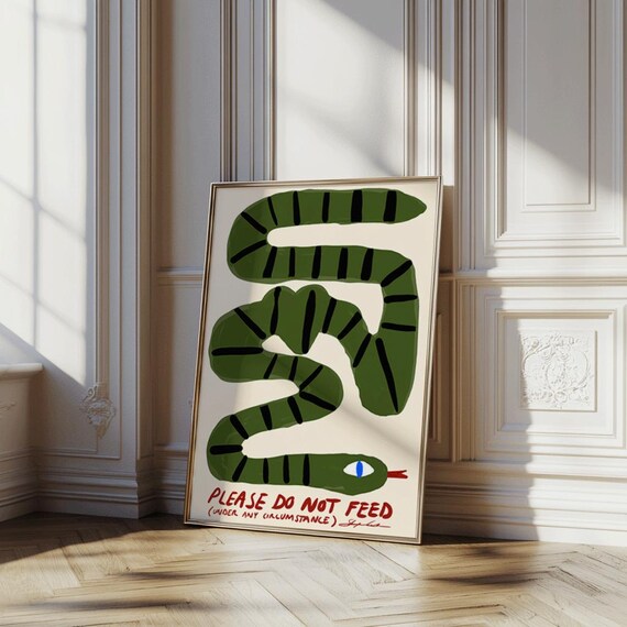 Don't Feed the Snake Print, Mid Century Decor, Typography Print, Funky Wall Art, Trendy Prints, Abstract Wall Art, Bauhaus Poster, 70s Decor