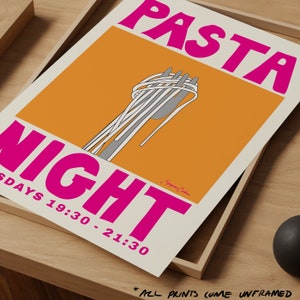Pasta Night Poster Spaghetti Poster Food Print Modern Kitchen Decor Pasta Print Retro Wall Art Pop Art Food Print image 3
