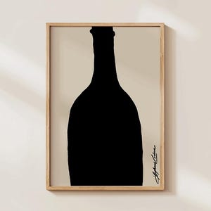 Wine Bottle Kitchen Poster, Mid Century Modern Wall Art Print