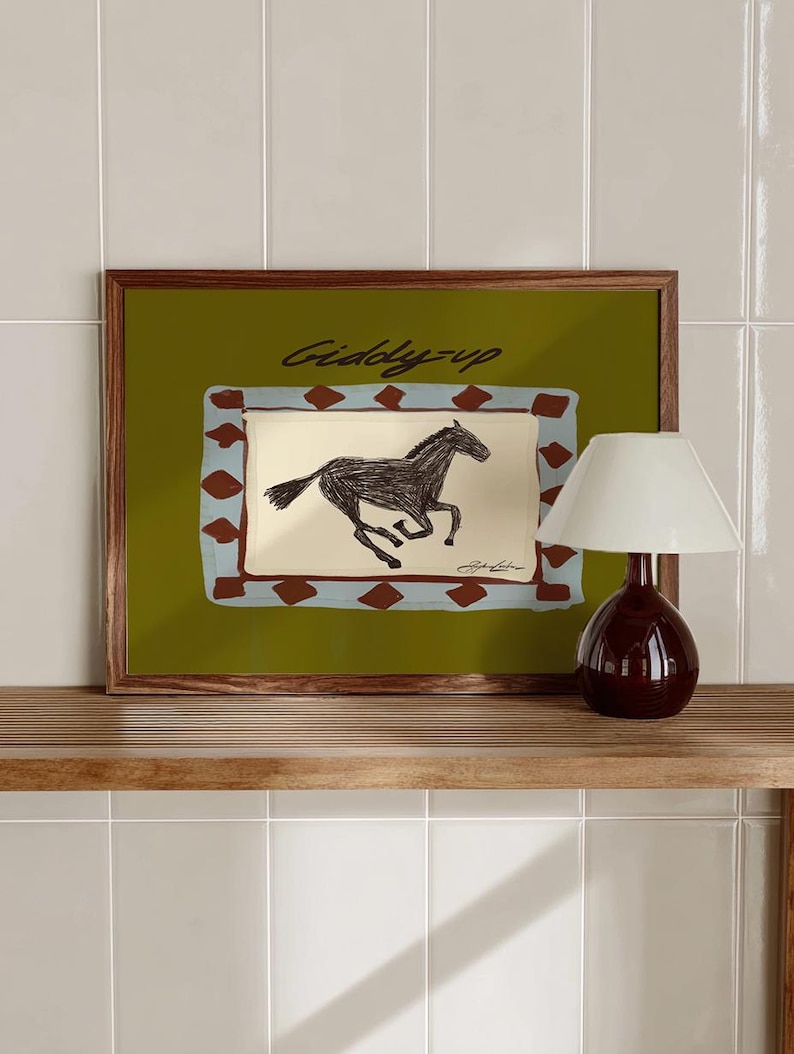 Impresión artística de pared horizontal Giddyup Horse, ilustración de vaquero del suroeste imagen 16