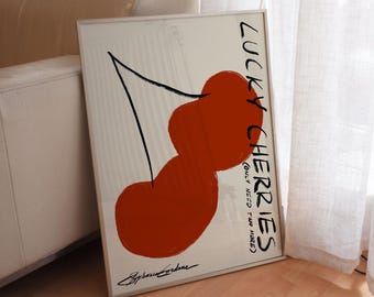Lucky Cherries Art Print: Vintage Cherry Fruit Kitchen Wall Art