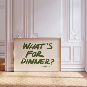 What's For Dinner Horizontal Poster, Mid Century Modern Print, Modern Dining Room Wall Art, Bauhaus Typography Print, Narrow Kitchen Print