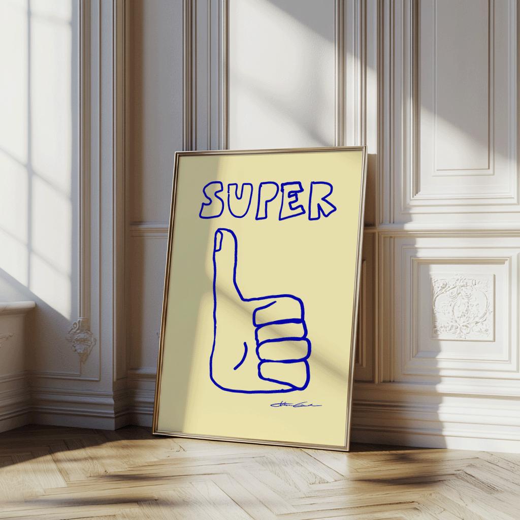 Super Print, Mid Century Modern, Aesthetic wall art, Trendy Blue Print, Typography Print, Hand Drawn Sketch Print , Trendy Print, Thumbs Up
