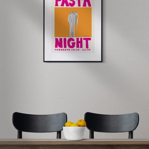 Pasta Night Poster Spaghetti Poster Food Print Modern Kitchen Decor Pasta Print Retro Wall Art Pop Art Food Print image 8