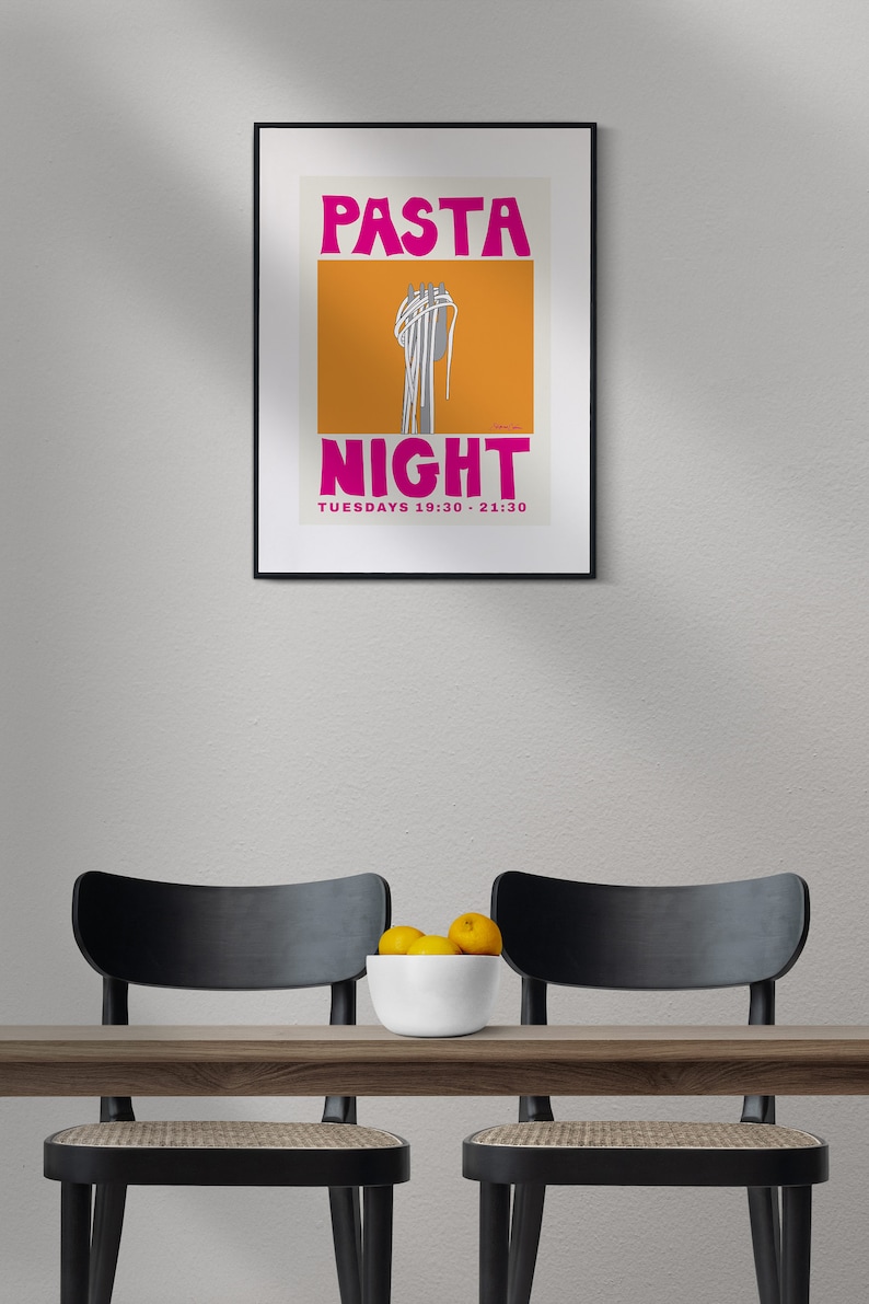 Pasta Night Poster Spaghetti Poster Food Print Modern Kitchen Decor Pasta Print Retro Wall Art Pop Art Food Print image 8