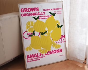 Amalfi Lemons Fruit Illustration Poster: Fruit Market Botanical Wall Art