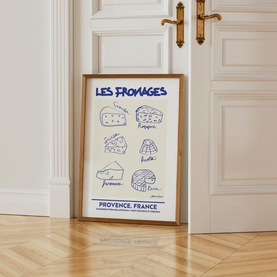 French Cheese Sketch Poster: Vintage Kitchen Art Print - Etsy
