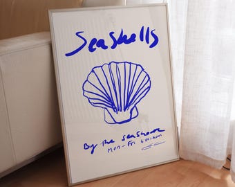 Seashells Print: Mid Century Modern Coastal Wall Art for Bathroom