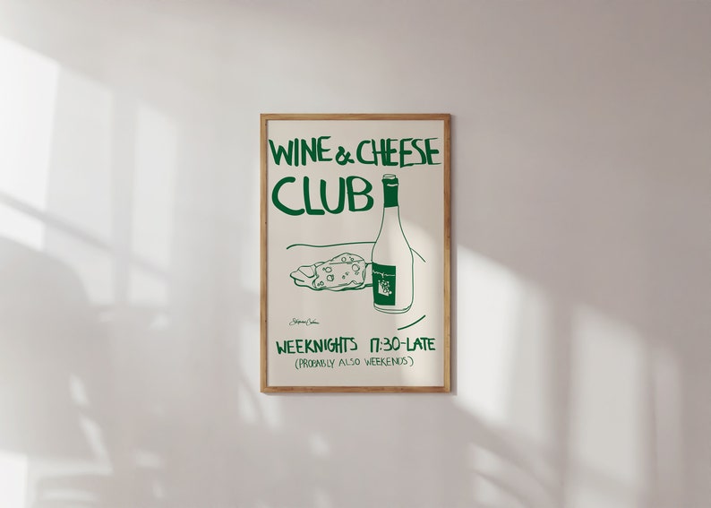 Affiche club vins et fromages affiche de cuisine vintage impression de vin art culinaire rétro impression moderne Mid-Century art mural cuisine moderne image 5