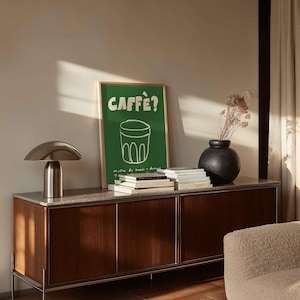Caffe Coffee-poster: retro groene keukenprint, moderne Italiaanse muurkunst voor Coffee Station, minimalistische coole kunst voor café of restaurant afbeelding 11