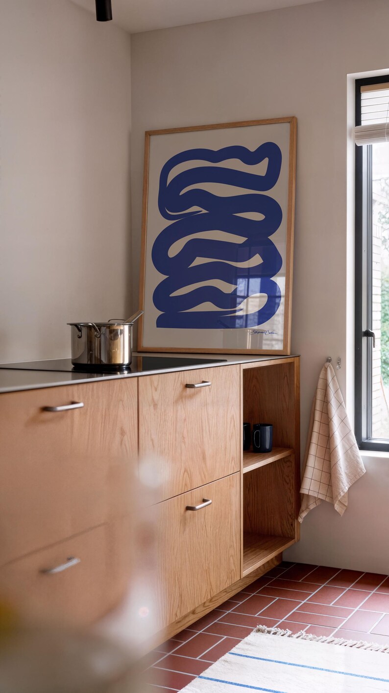 Blue Abstract Squiggle Art Print: Mid Century Modern Bauhaus Poster image 7
