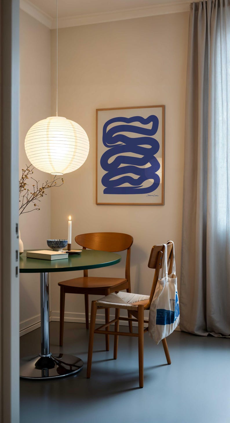 Blue Abstract Squiggle Art Print: Mid Century Modern Bauhaus Poster image 2