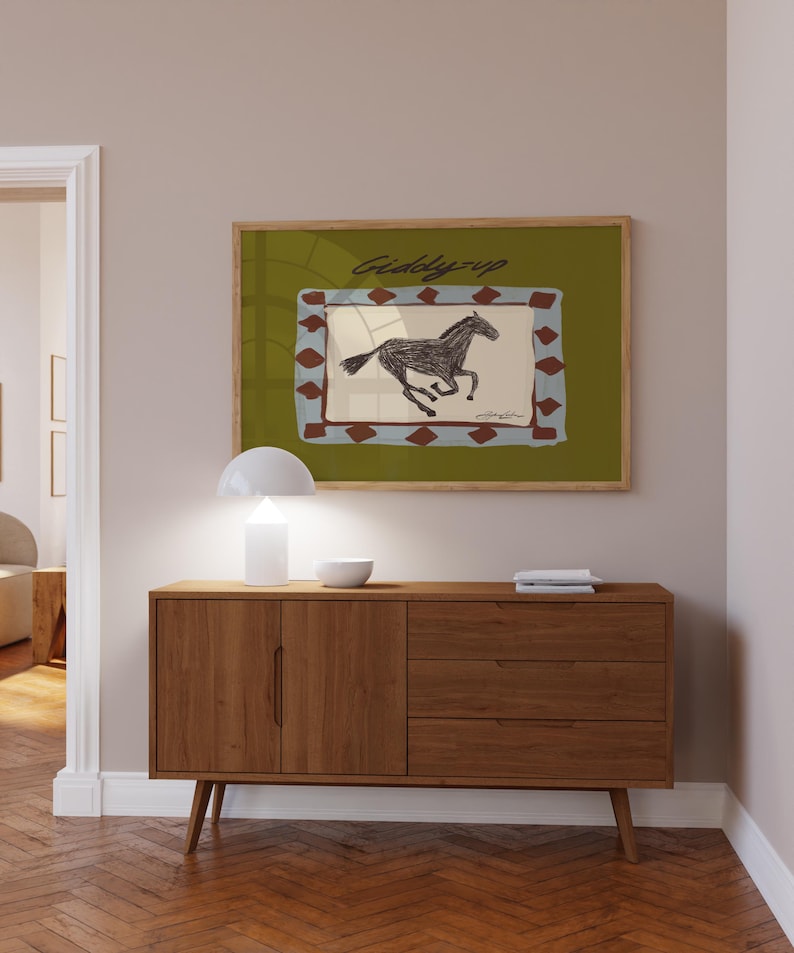 Impresión artística de pared horizontal Giddyup Horse, ilustración de vaquero del suroeste imagen 9