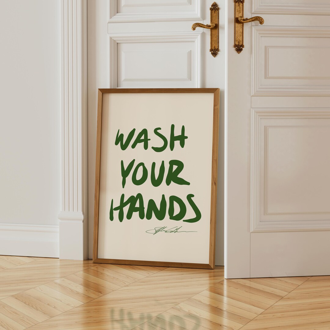 Wash Your Hands Print: Funny Bathroom Wall Art, Retro Typography Poster ...
