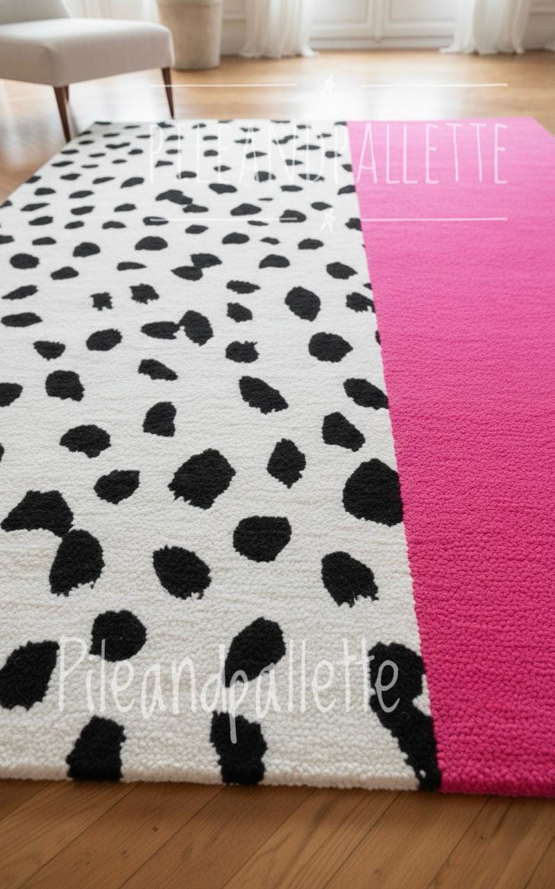 Pink Rug Tuftitng Hand Tufted Wool Rug, Pink & Black Abstract Spotted Pattern - Etsy