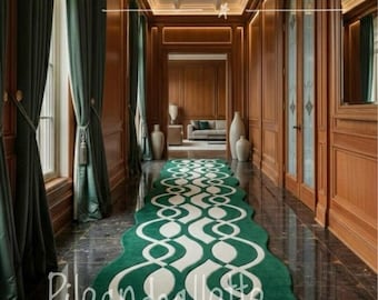 Smaragdgrön abstrakt ullmatta, handvävd hallmatta, modern design
