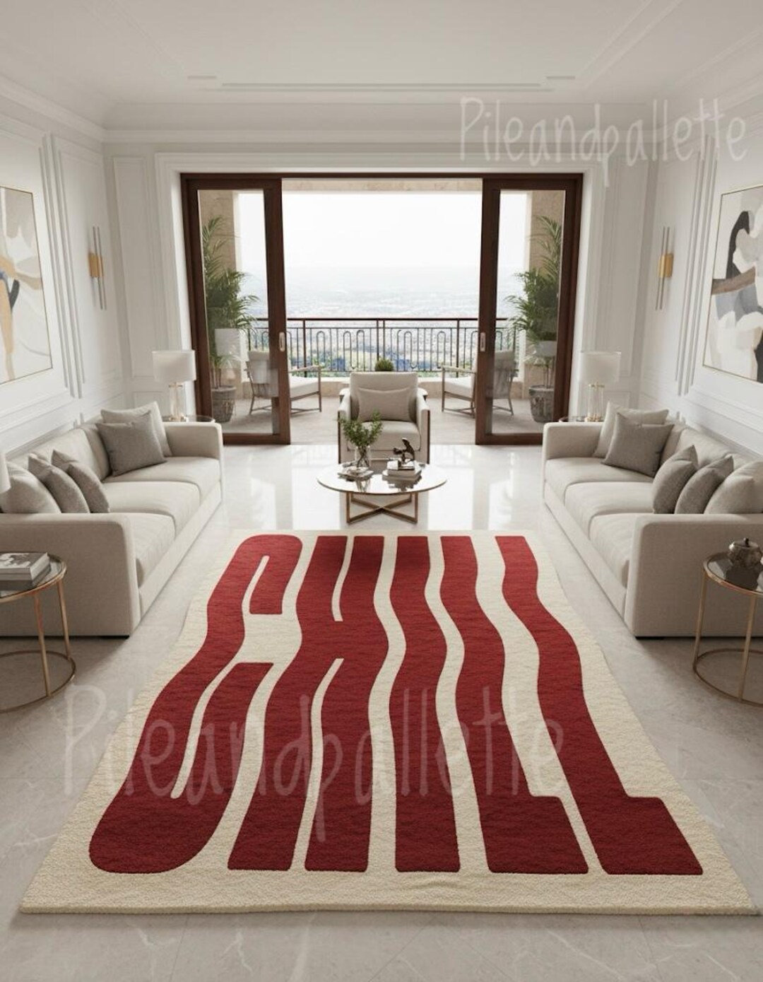 Red Wavy Rug Hand-tufted Wavy