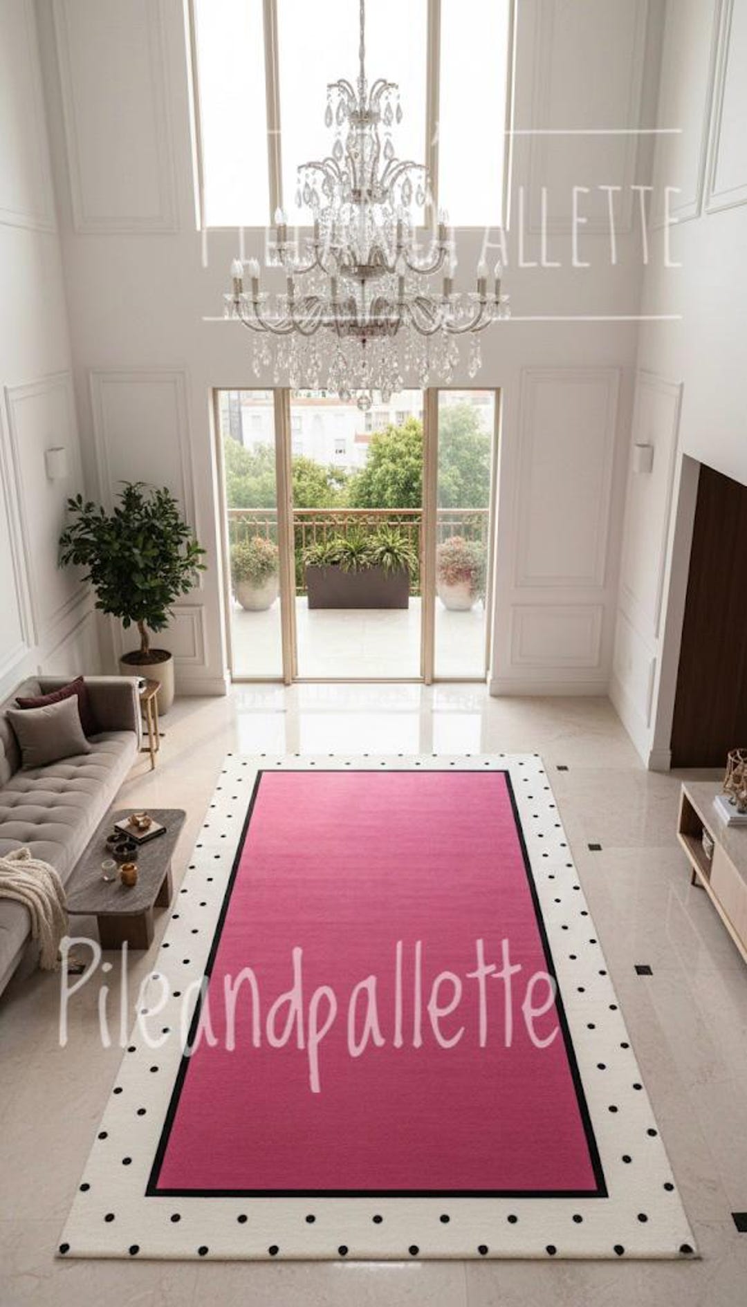 Border Area Rug Pink Pink Wool Area Rug | Hand-tufted Polka Dot Border, Maximalist Decor - Etsy